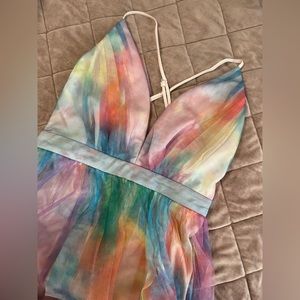 Lulu’s Elegant Moment Multi Watercolor Tie-Dye Backless Maxi Dress